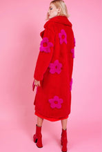 Load image into Gallery viewer, Red Faux Fur Coat w/Pink Flowers
