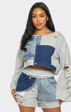 Load image into Gallery viewer, Distressed Denim &amp; Jersey Short Set
