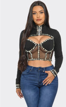 Load image into Gallery viewer, Black Rhinestone Cropped Top
