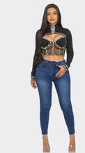 Load image into Gallery viewer, Black Rhinestone Cropped Top
