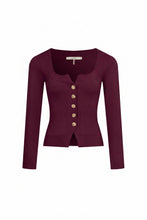 Load image into Gallery viewer, Burgundy Button-Front Knit Cardigan
