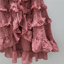 Load image into Gallery viewer, Denim Gingham Tiered Ruffle Maxi Skirt
