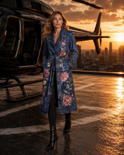 Load image into Gallery viewer, Embroidered Denim Trench Coat
