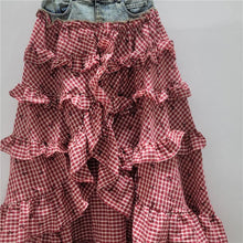 Load image into Gallery viewer, Denim Gingham Tiered Ruffle Maxi Skirt
