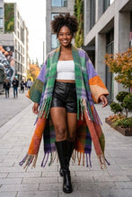 Load image into Gallery viewer, Plaid Fringe Kimono Cardigan
