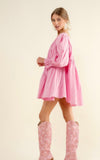 Pink Asymmetric Shoulder Mini Dress