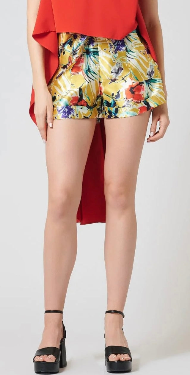 Yellow Floral Paper Bag Shorts