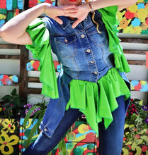 Load image into Gallery viewer, Extravagant Denim &amp; Green Top
