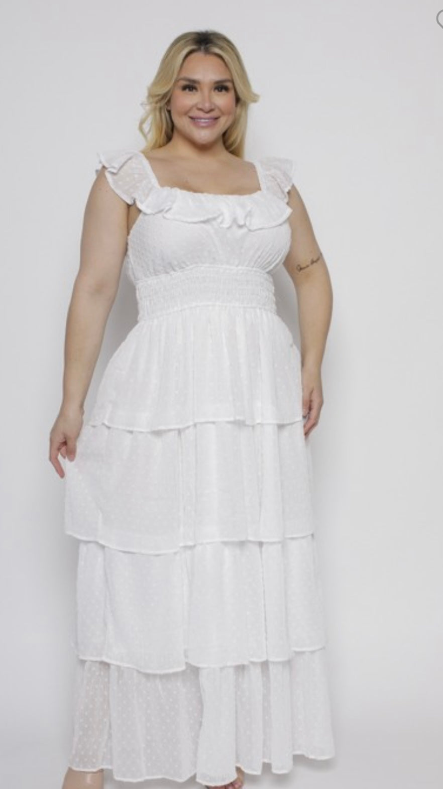 White Chiffon Ruffle Dress
