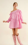Pink Asymmetric Shoulder Mini Dress