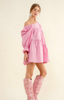 Pink Asymmetric Shoulder Mini Dress