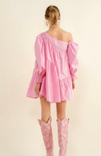 Load image into Gallery viewer, Pink Asymmetric Shoulder Mini Dress
