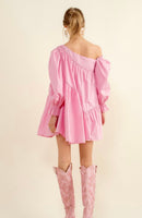 Pink Asymmetric Shoulder Mini Dress