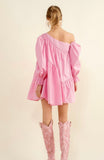 Pink Asymmetric Shoulder Mini Dress