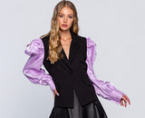 Puff Shoulder Blazer - Purple Sleeves