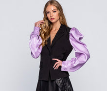 Load image into Gallery viewer, Puff Shoulder Blazer - Purple Sleeves
