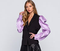 Puff Shoulder Blazer - Purple Sleeves