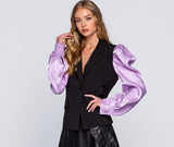 Puff Shoulder Blazer - Purple Sleeves