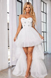 “Cali” White Strapless Gown with Embellished Bodice