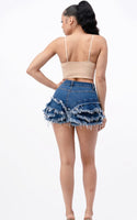 Tiered Blue Denim Shorts