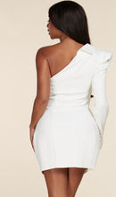 Load image into Gallery viewer, White Asymmetric One Shoulder Blazer Dress
