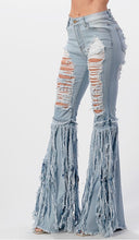Load image into Gallery viewer, Light Blue Fringe Denim Jeans
