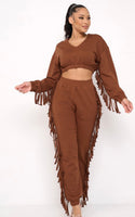 Brown Fringe Jogger Set