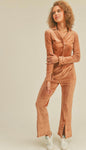 Camel Wide Leg Cropped Velour Set