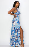Blue Floral Strap Maxi Dress