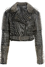 Load image into Gallery viewer, Black Spiked &amp; Studded Faux Leather Jacket (PLUS)
