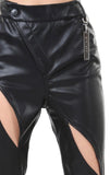 Black Faux Leather Slit Pants