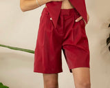 Red Wine Faux Leather Bermuda Shorts