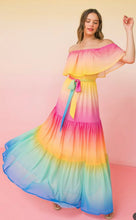 Load image into Gallery viewer, Pink, Yellow and Blue Off the Shoulder Maxi
