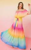 Pink, Yellow and Blue Off the Shoulder Maxi