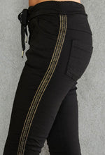 Load image into Gallery viewer, Black Crinkle Gold Ribbon Joggers
