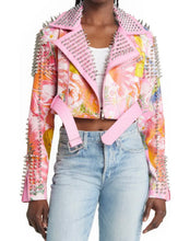 Load image into Gallery viewer, Pink Studded Floral Moto Jacket (S-XL)
