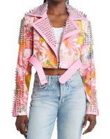 Pink Studded Floral Moto Jacket (S-XL)