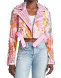 Pink Studded Floral Moto Jacket (S-XL)