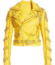 Load image into Gallery viewer, Yellow Spike Moto Jacket (PLUS)

