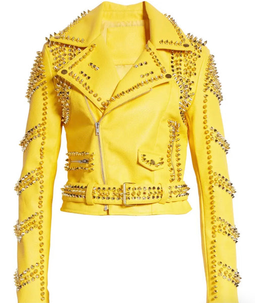 Yellow Spike Moto Jacket (PLUS)