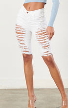 Load image into Gallery viewer, “TONI” White Bermuda Denim Distressed Shorts
