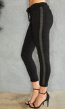 Black Crinkle Gold Ribbon Joggers