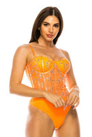 Orange Rhinestone Bodysuit