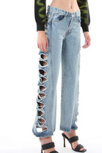 Load image into Gallery viewer, Light Blue Side Holes Washed Jeans

