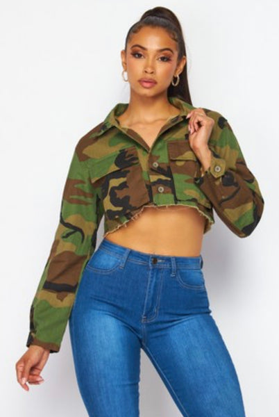 Long Sleeve Camo Crop Jacket