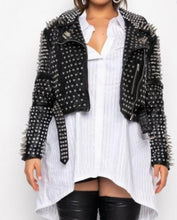 Load image into Gallery viewer, Black Spiked &amp; Studded Faux Leather Jacket (PLUS)
