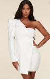 White Asymmetric One Shoulder Blazer Dress