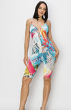 Colorful Newspaper Print Romper