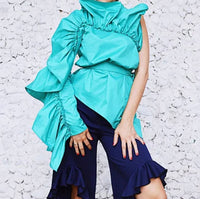 Emerald Ruffle One Arm Blouse