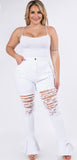 White Flare Bottom Distressed Jeans (PLUS)